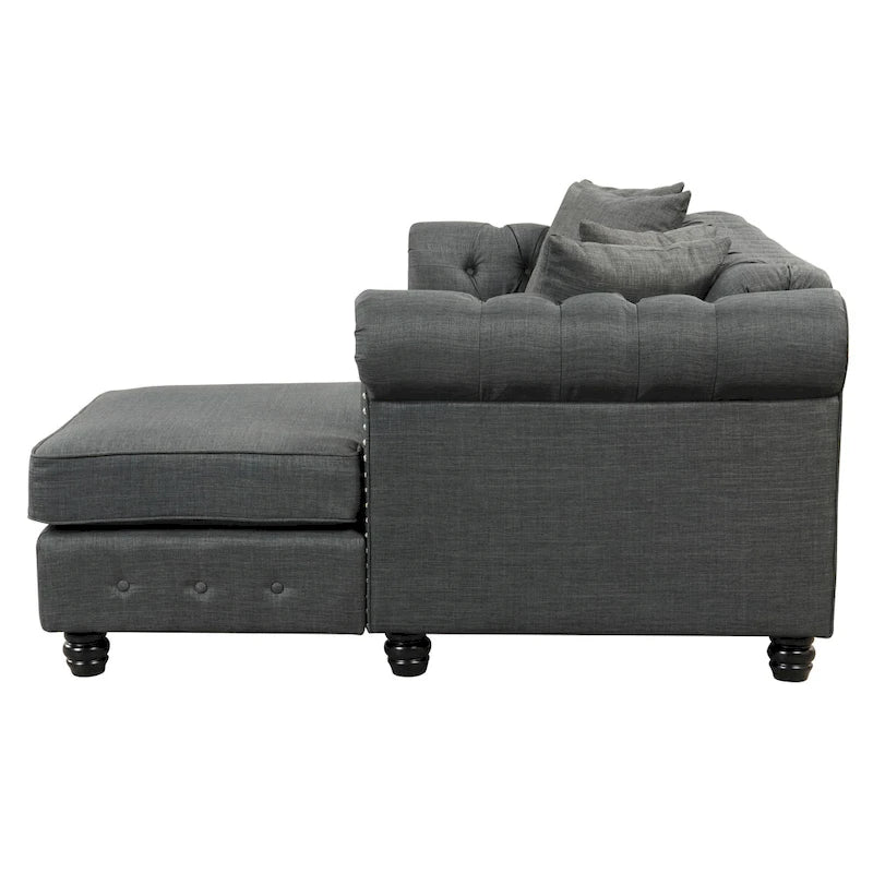 Chesterfield Sofa, Beige/Grey, Linen, 1-Seat