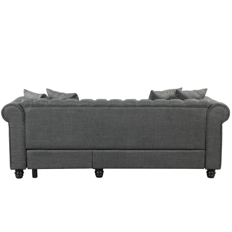 Chesterfield Sofa, Beige/Grey, Linen, 1-Seat