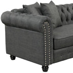 Chesterfield Sofa, Beige/Grey, Linen, 1-Seat