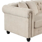 Chesterfield Sofa, Beige/Grey, Linen, 1-Seat