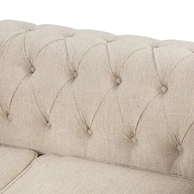 Chesterfield Sofa, Beige/Grey, Linen, 1-Seat