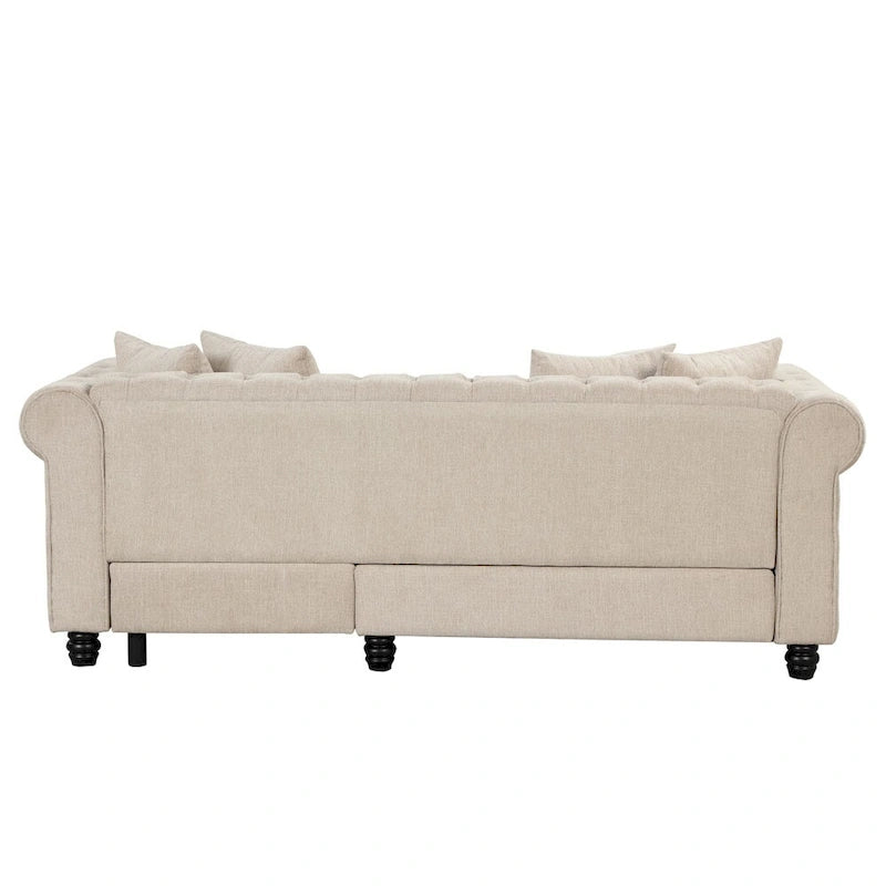 Chesterfield Sofa, Beige/Grey, Linen, 1-Seat