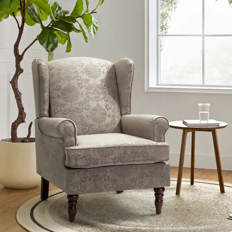 Fabric Wingback Armchair with Turned Legs, Multi-Color, Single