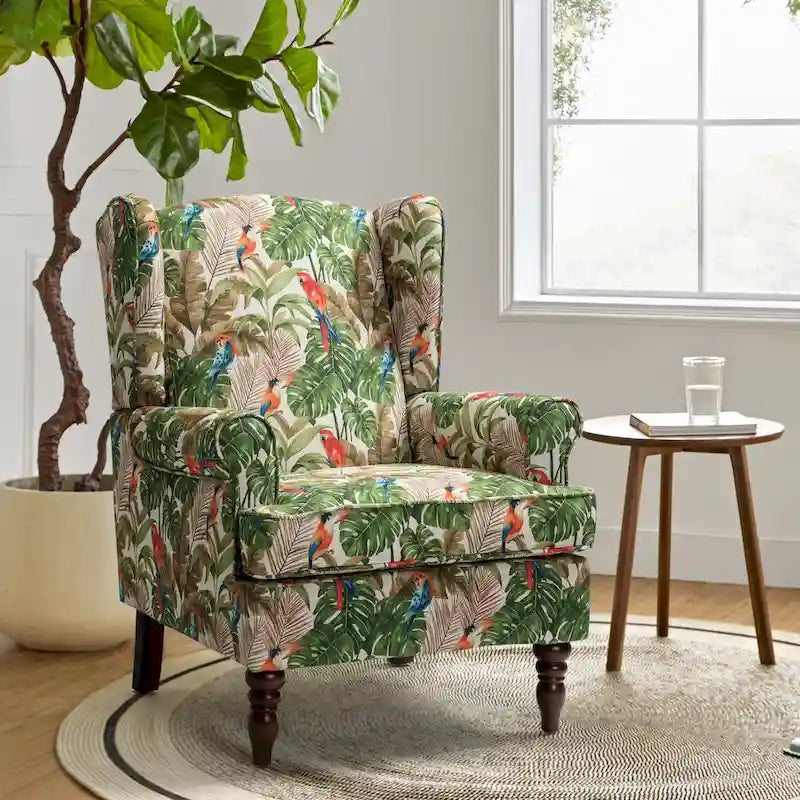 Fabric Wingback Armchair with Turned Legs, Multi-Color, Single