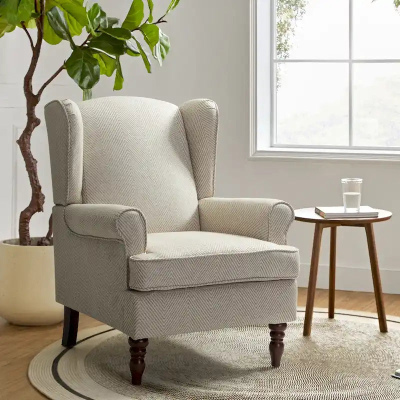 Fabric Wingback Armchair with Turned Legs, Multi-Color, Single