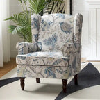 Fabric Wingback Armchair with Turned Legs, Multi-Color, Single