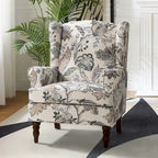 Fabric Wingback Armchair with Turned Legs, Multi-Color, Single