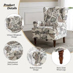 Fabric Wingback Armchair with Turned Legs, Multi-Color, Single