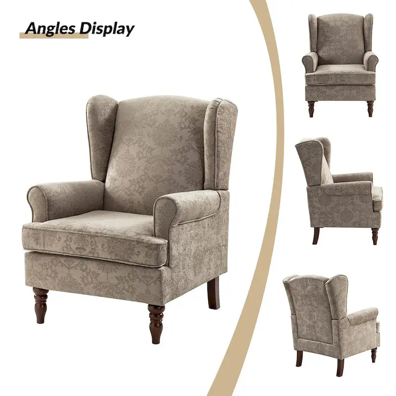 Fabric Wingback Armchair with Turned Legs, Multi-Color, Single