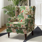 Fabric Wingback Armchair with Turned Legs, Multi-Color, Single