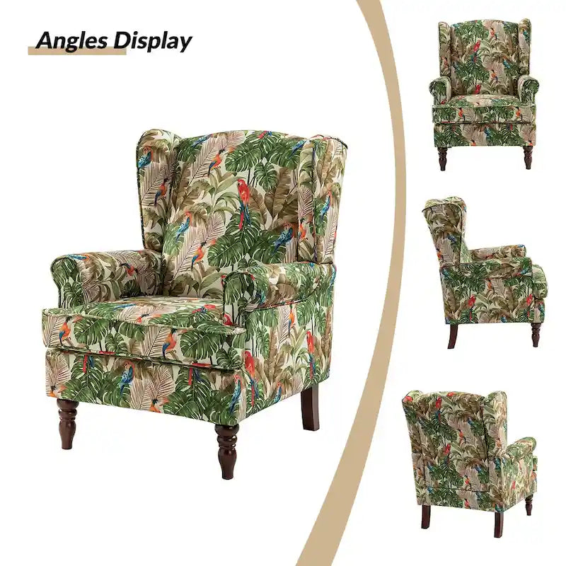 Fabric Wingback Armchair with Turned Legs, Multi-Color, Single