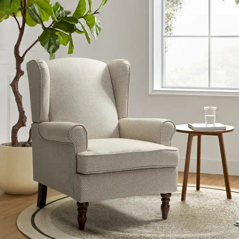 Fabric Wingback Armchair with Turned Legs, Multi-Color, Single