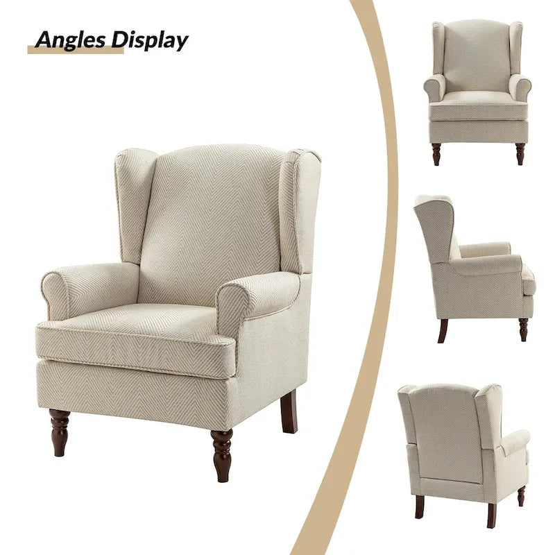 Fabric Wingback Armchair with Turned Legs, Multi-Color, Single
