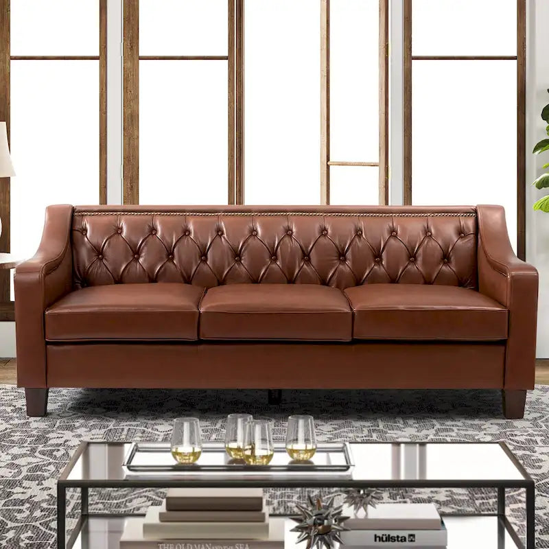 Brown / Camel / Navy / Dove / Burgundy / Sage / Black / Beige Transitional Genuine Leather 2-Seat Sofa