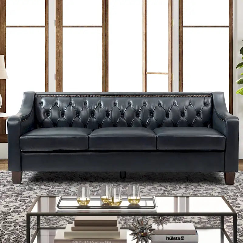 Brown / Camel / Navy / Dove / Burgundy / Sage / Black / Beige Transitional Genuine Leather 2-Seat Sofa