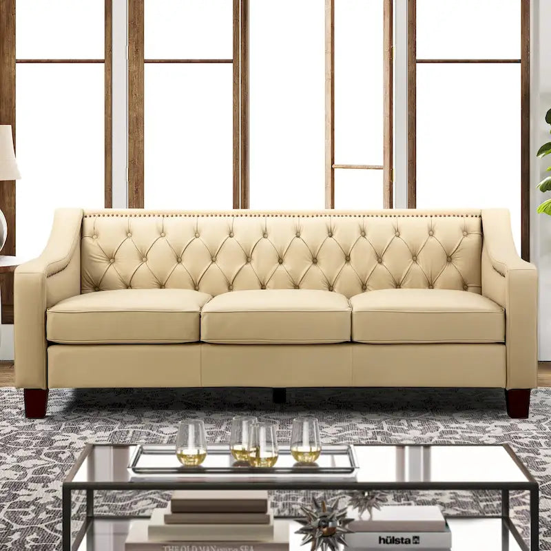 Brown / Camel / Navy / Dove / Burgundy / Sage / Black / Beige Transitional Genuine Leather 2-Seat Sofa