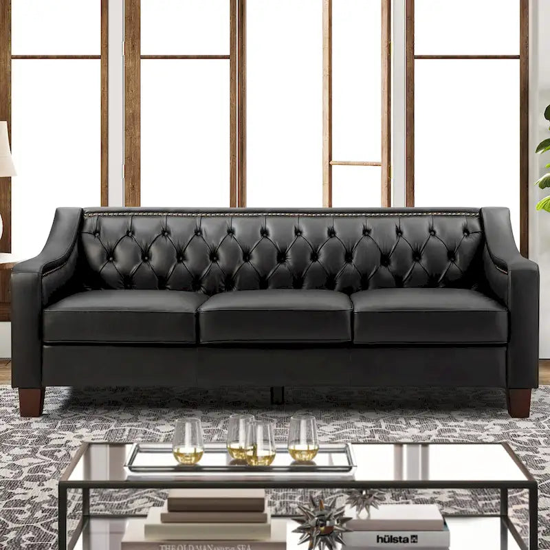 Brown / Camel / Navy / Dove / Burgundy / Sage / Black / Beige Transitional Genuine Leather 2-Seat Sofa