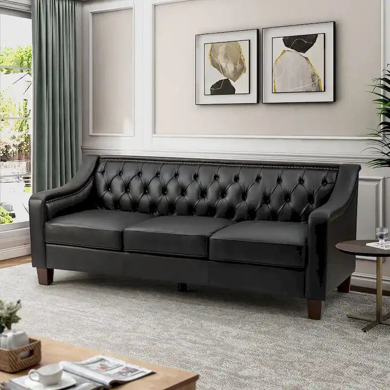 Brown / Camel / Navy / Dove / Burgundy / Sage / Black / Beige Transitional Genuine Leather 2-Seat Sofa