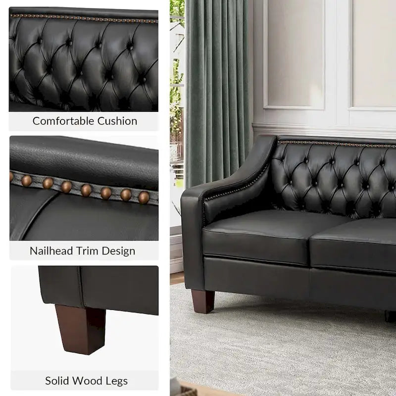 Brown / Camel / Navy / Dove / Burgundy / Sage / Black / Beige Transitional Genuine Leather 2-Seat Sofa
