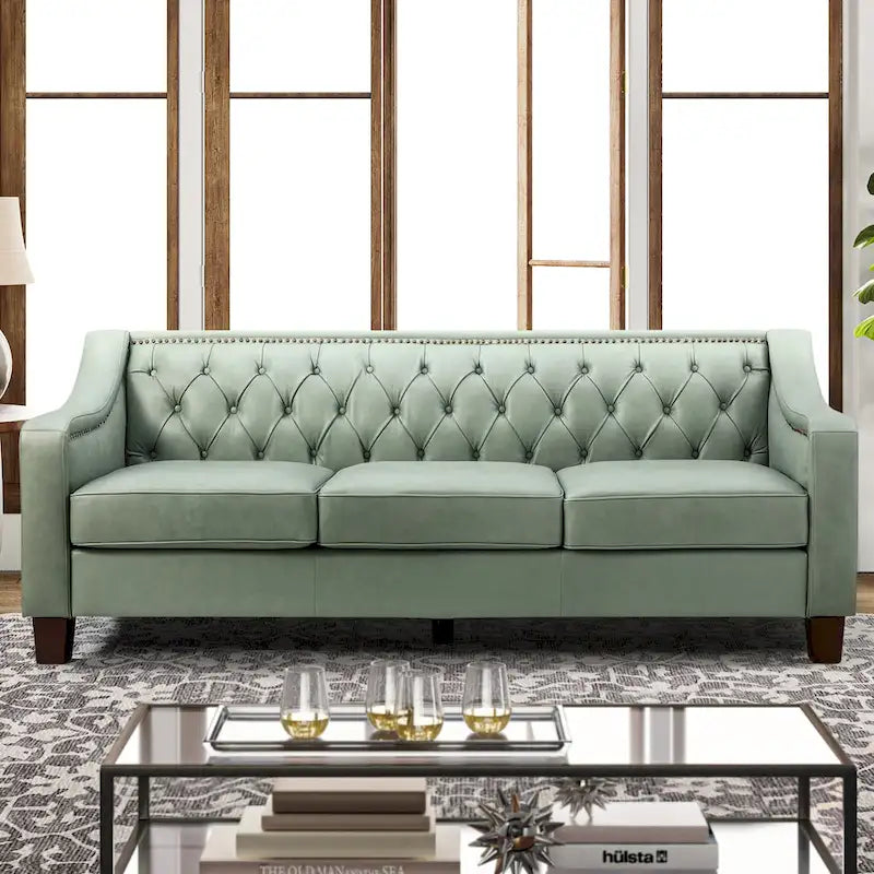 Brown / Camel / Navy / Dove / Burgundy / Sage / Black / Beige Transitional Genuine Leather 2-Seat Sofa
