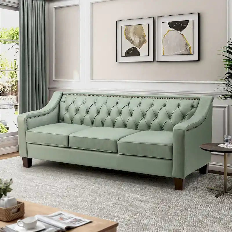 Brown / Camel / Navy / Dove / Burgundy / Sage / Black / Beige Transitional Genuine Leather 2-Seat Sofa