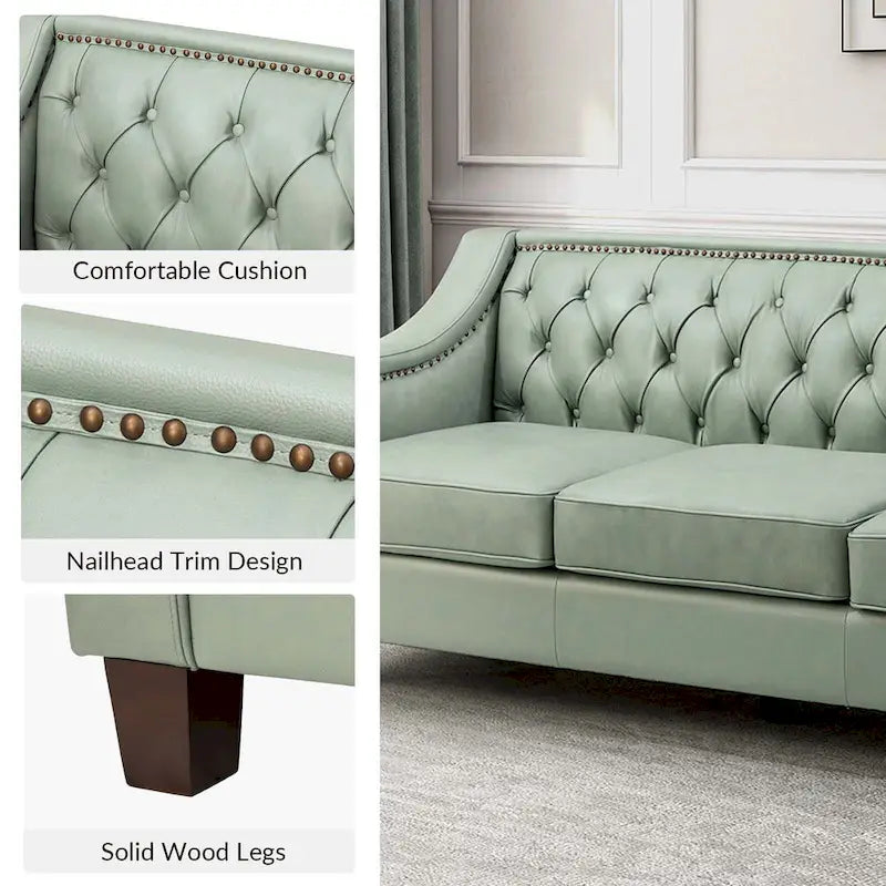 Brown / Camel / Navy / Dove / Burgundy / Sage / Black / Beige Transitional Genuine Leather 2-Seat Sofa