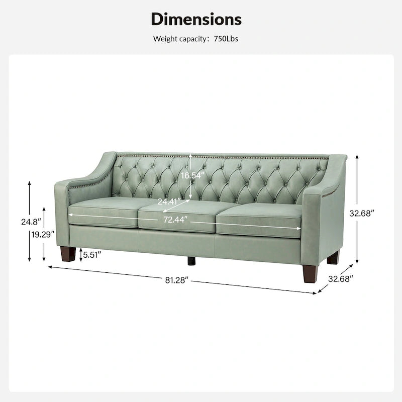 Brown / Camel / Navy / Dove / Burgundy / Sage / Black / Beige Transitional Genuine Leather 2-Seat Sofa