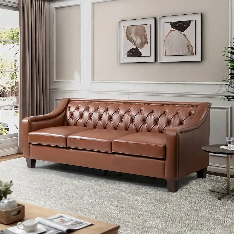 Brown / Camel / Navy / Dove / Burgundy / Sage / Black / Beige Transitional Genuine Leather 2-Seat Sofa