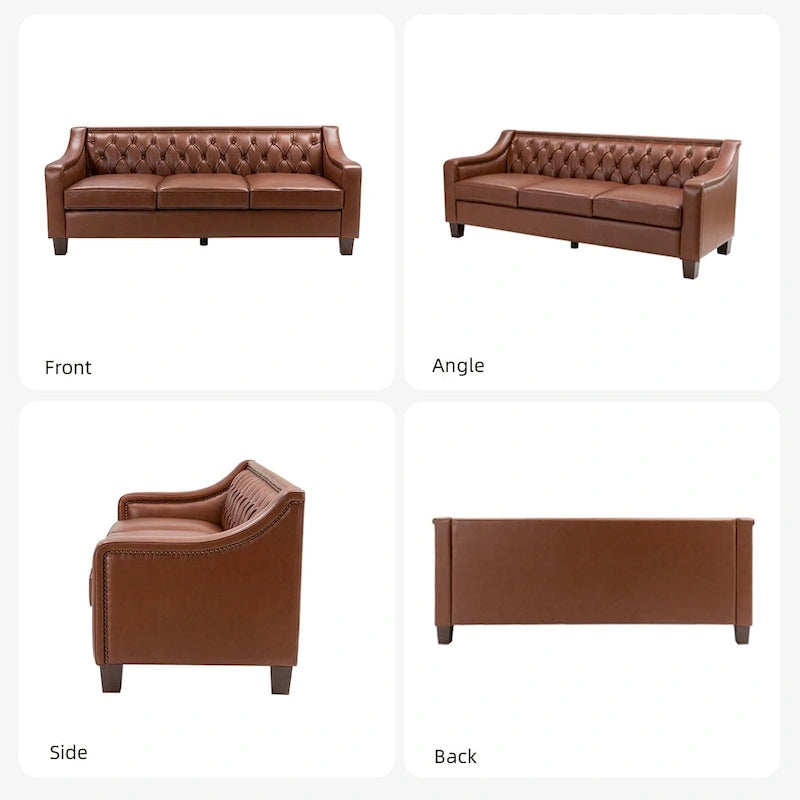 Brown / Camel / Navy / Dove / Burgundy / Sage / Black / Beige Transitional Genuine Leather 2-Seat Sofa