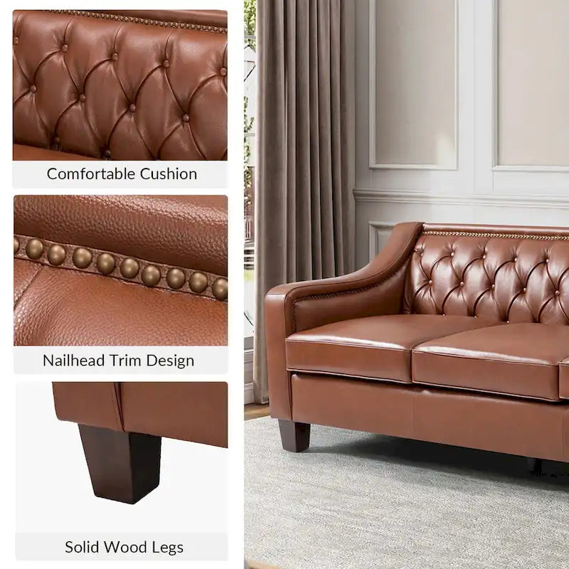 Brown / Camel / Navy / Dove / Burgundy / Sage / Black / Beige Transitional Genuine Leather 2-Seat Sofa
