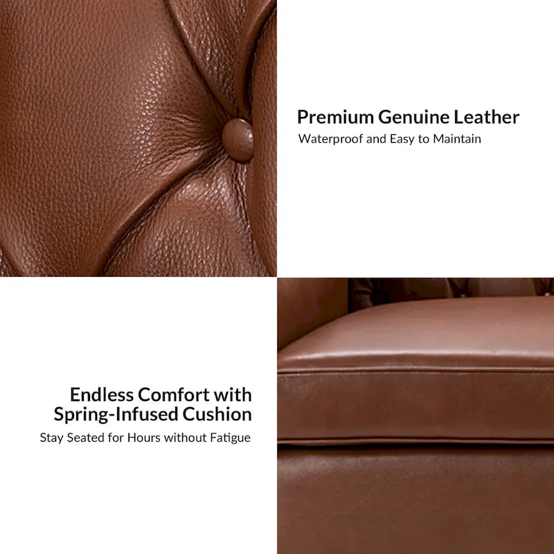 Brown / Camel / Navy / Dove / Burgundy / Sage / Black / Beige Transitional Genuine Leather 2-Seat Sofa
