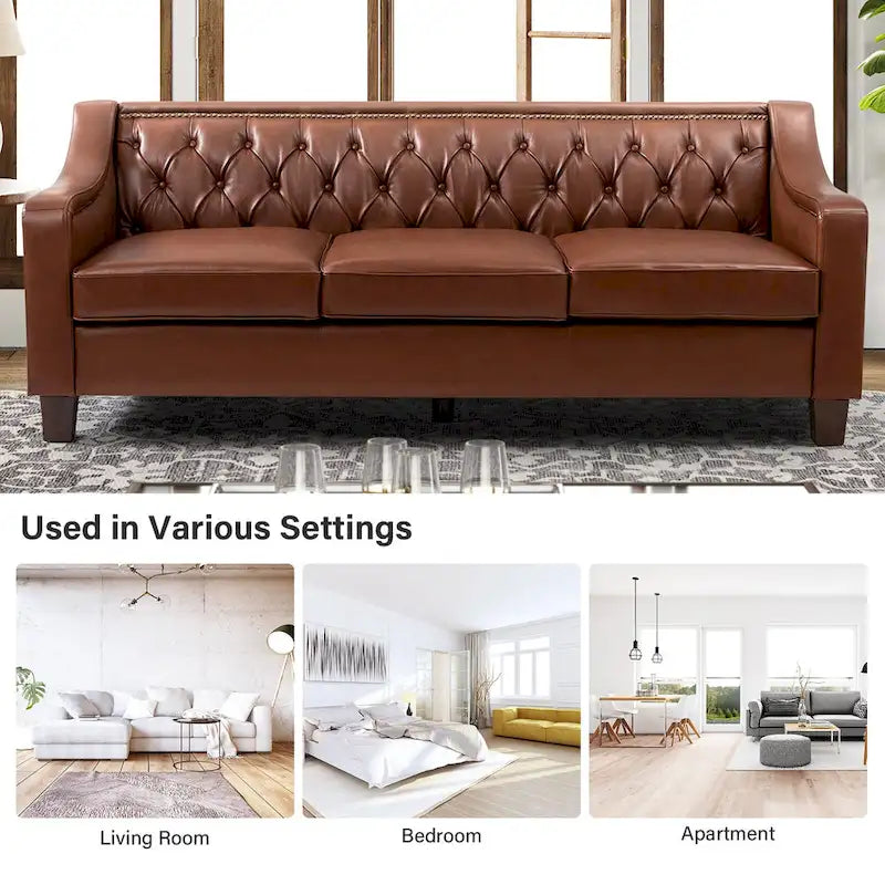 Brown / Camel / Navy / Dove / Burgundy / Sage / Black / Beige Transitional Genuine Leather 2-Seat Sofa