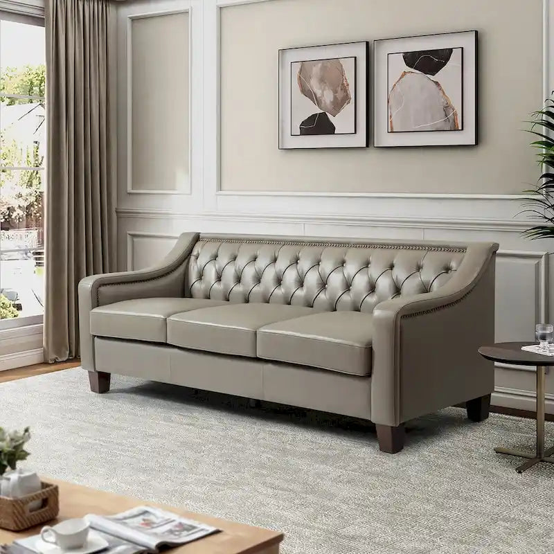Brown / Camel / Navy / Dove / Burgundy / Sage / Black / Beige Transitional Genuine Leather 2-Seat Sofa