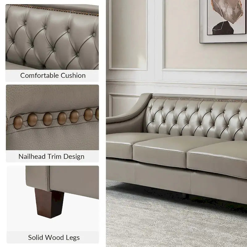 Brown / Camel / Navy / Dove / Burgundy / Sage / Black / Beige Transitional Genuine Leather 2-Seat Sofa