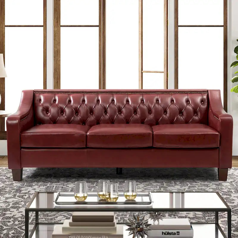 Brown / Camel / Navy / Dove / Burgundy / Sage / Black / Beige Transitional Genuine Leather 2-Seat Sofa