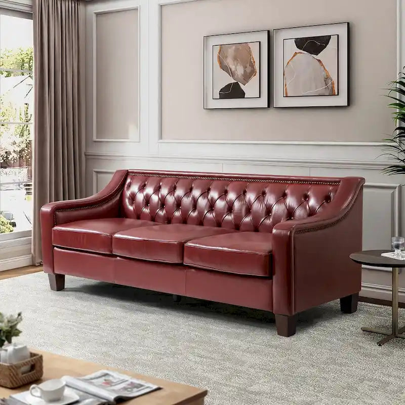 Brown / Camel / Navy / Dove / Burgundy / Sage / Black / Beige Transitional Genuine Leather 2-Seat Sofa