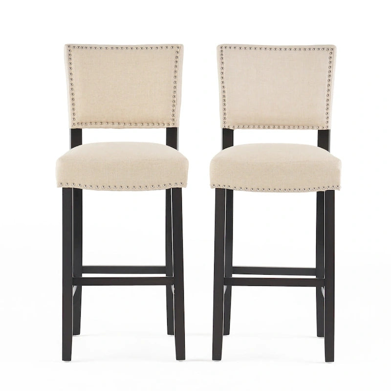 Beige Contemporary Linen Barstool, Set of 2