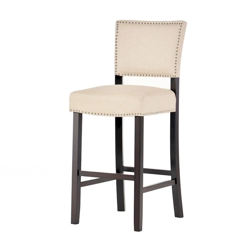 Beige Contemporary Linen Barstool, Set of 2