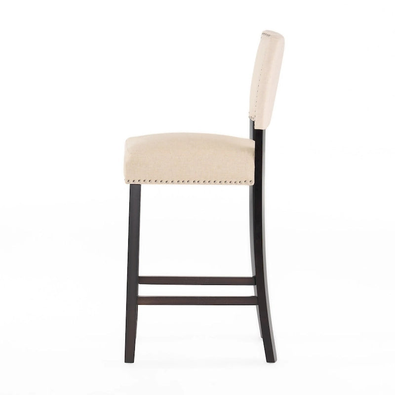Beige Contemporary Linen Barstool, Set of 2
