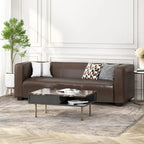 Faux Leather 3-Seater Tuxedo Sofa – Dark Walnut Legs