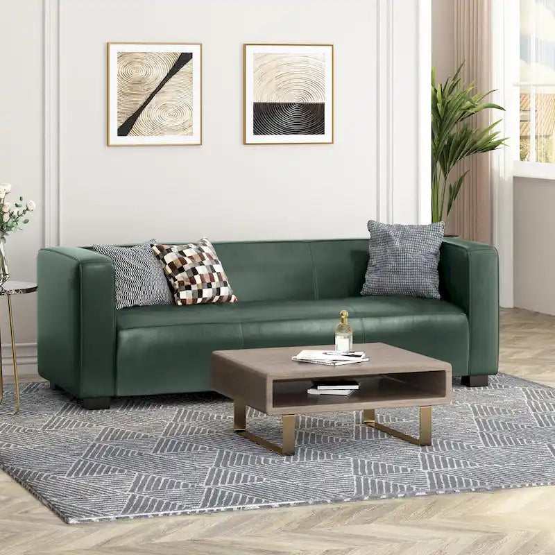 Faux Leather 3-Seater Tuxedo Sofa – Dark Walnut Legs