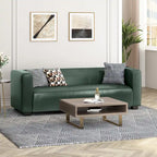 Faux Leather 3-Seater Tuxedo Sofa – Dark Walnut Legs