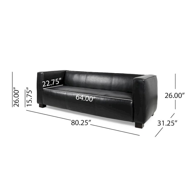 Faux Leather 3-Seater Tuxedo Sofa – Dark Walnut Legs