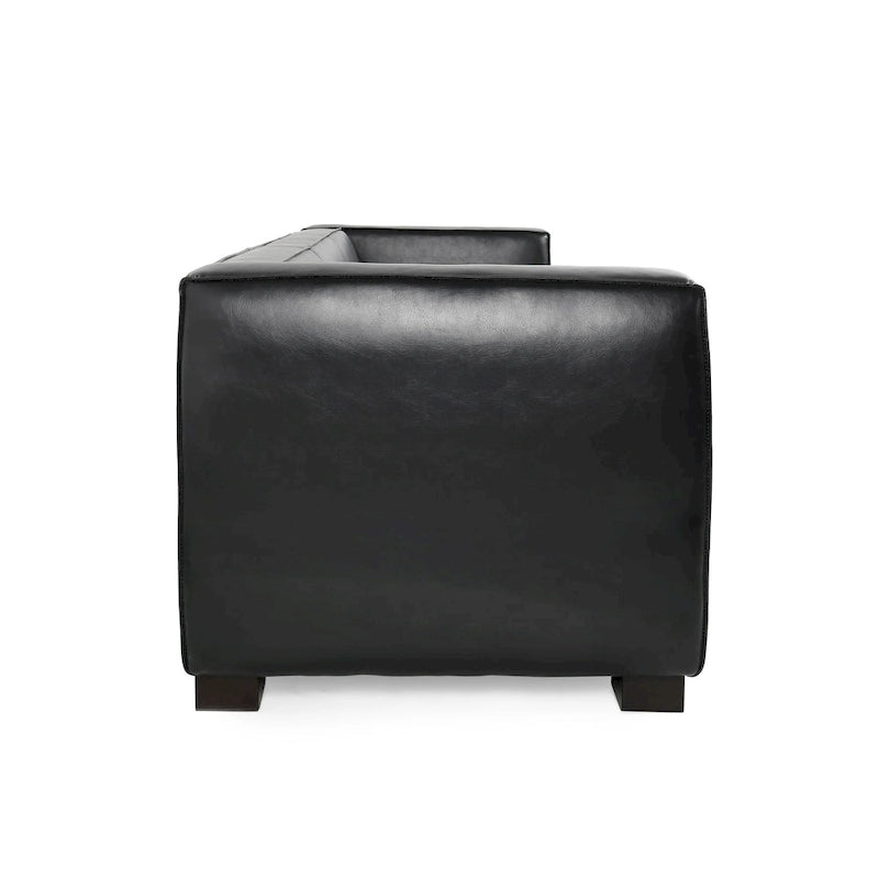 Faux Leather 3-Seater Tuxedo Sofa – Dark Walnut Legs