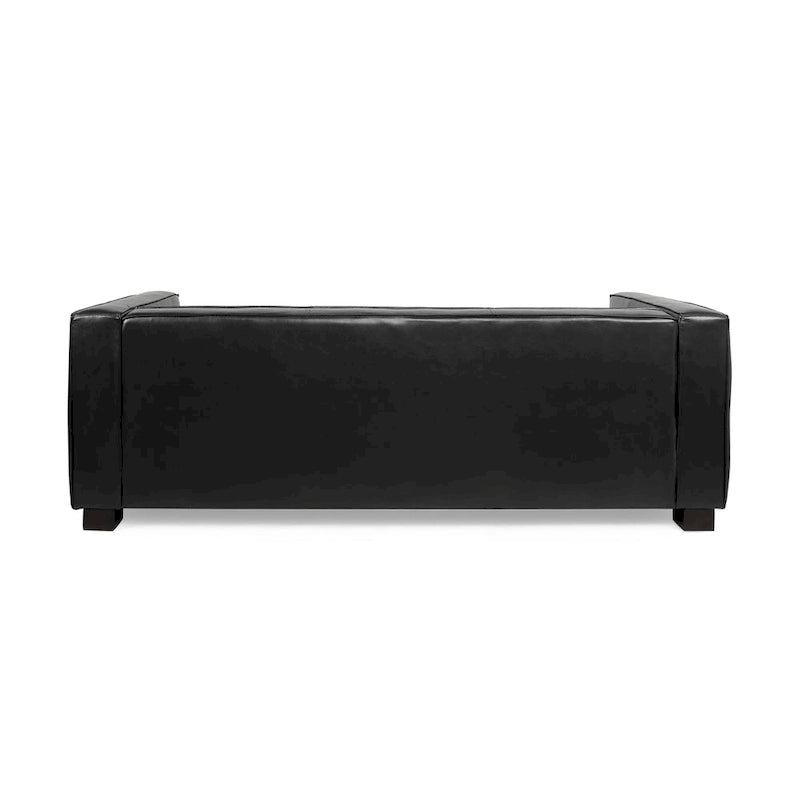 Faux Leather 3-Seater Tuxedo Sofa – Dark Walnut Legs