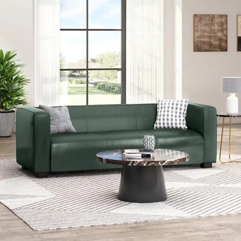 Faux Leather 3-Seater Tuxedo Sofa – Dark Walnut Legs
