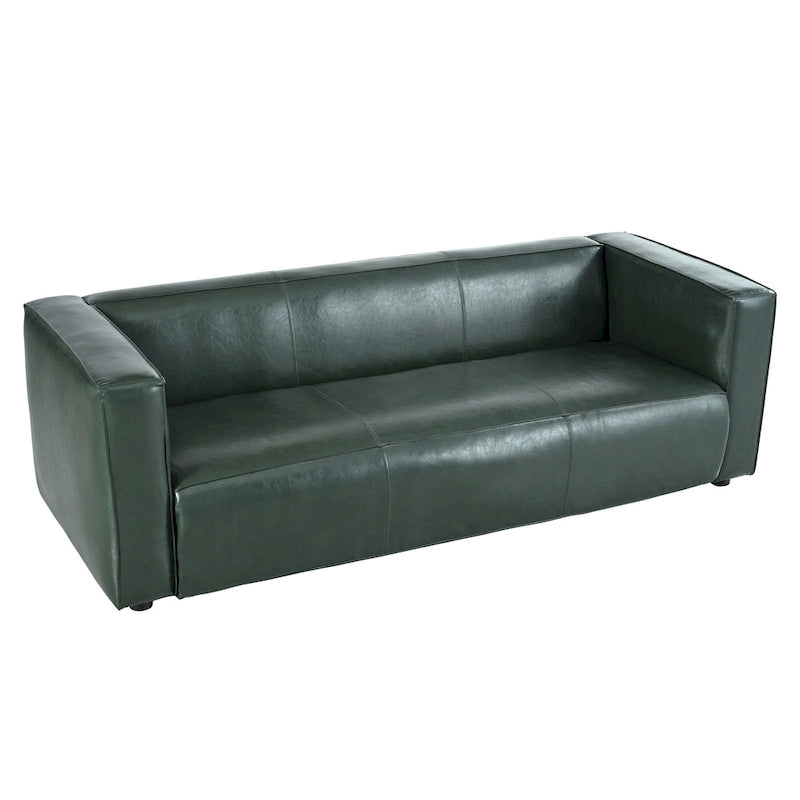 Faux Leather 3-Seater Tuxedo Sofa – Dark Walnut Legs
