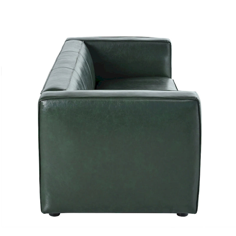 Faux Leather 3-Seater Tuxedo Sofa – Dark Walnut Legs
