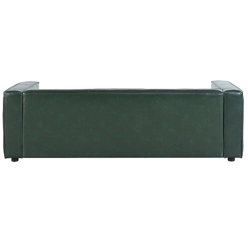 Faux Leather 3-Seater Tuxedo Sofa – Dark Walnut Legs
