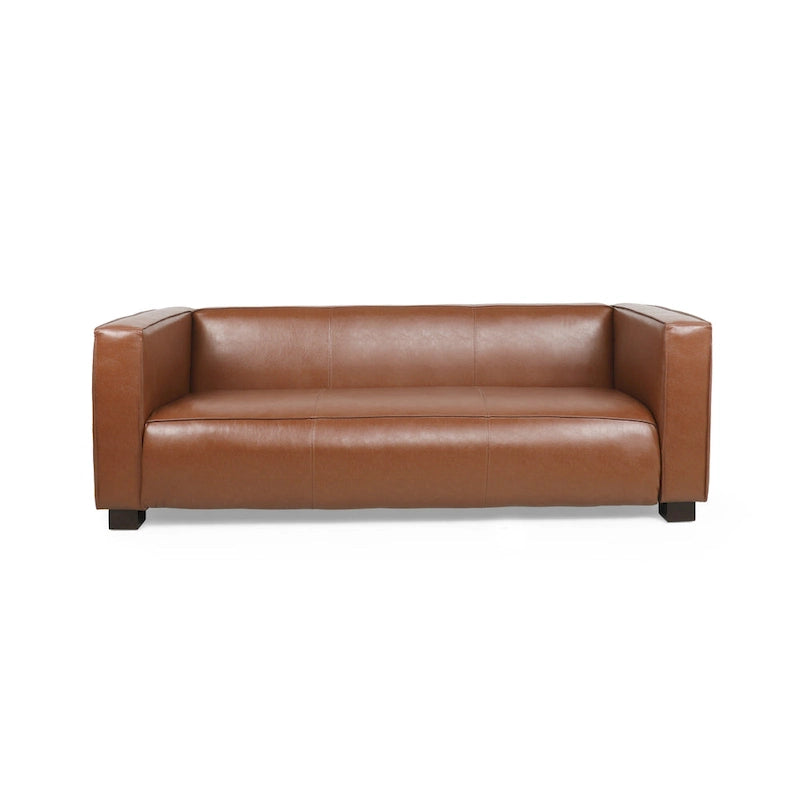 Faux Leather 3-Seater Tuxedo Sofa – Dark Walnut Legs